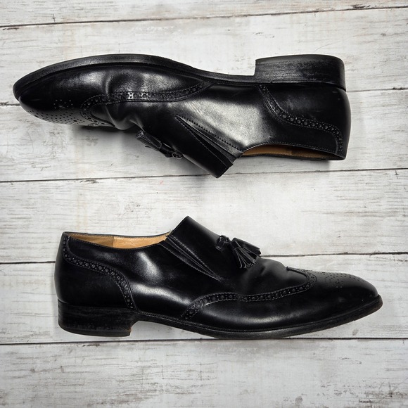 Gravati Wingtip Tassel Loafer Brogue Dress Shoe Mens 12 N Black Italian Leather main image 5